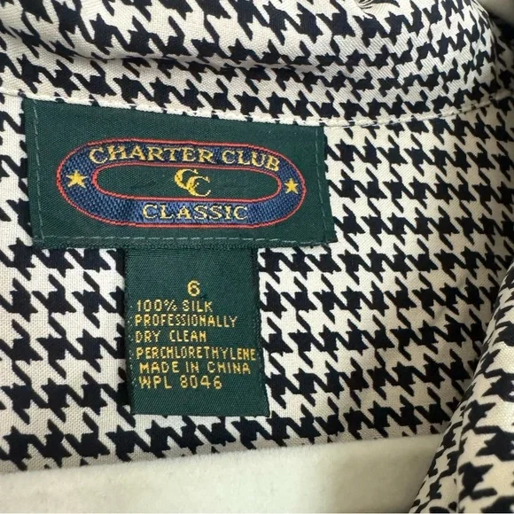 Charter Club Vintage 100% Silk Houndstooth Print Blouse - Picture 3 of 5